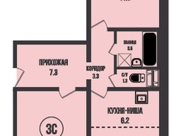 Продается 3-комнатная квартира ЖК Династия, дом 901, 66.9  м², 7420000 рублей