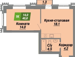 Продается 1-комнатная квартира ЖК Калининский квартал, дом 2, 40.8  м², 6732000 рублей