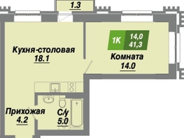 Продается 1-комнатная квартира ЖК Калининский квартал, дом 2, 41.3  м², 6773200 рублей