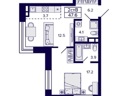 Продается 2-комнатная квартира ЖК Citatum (Цитатум), 47.6  м², 7800000 рублей