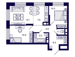 Продается 3-комнатная квартира ЖК Citatum (Цитатум), 55.4  м², 8000000 рублей