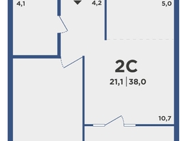 Продается 2-комнатная квартира ЖК Поколение, дом 2, 38  м², 4411000 рублей