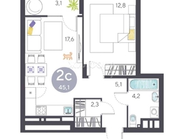 Продается 2-комнатная квартира 1-я Чулымская ул, 42.1  м², 8200000 рублей