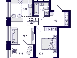 Продается 2-комнатная квартира ЖК Citatum (Цитатум), 47.1  м², 7250000 рублей