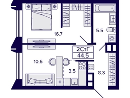 Продается 2-комнатная квартира ЖК Citatum (Цитатум), 44.5  м², 6950000 рублей