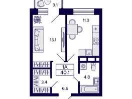 Продается 1-комнатная квартира ЖК Citatum (Цитатум), 40.1  м², 6500000 рублей