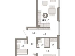 Продается 2-комнатная квартира ЖК Авиатор, дом 3, 60.85  м², 9730000 рублей