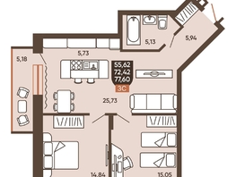 Продается 3-комнатная квартира ЖК Ермак, 77.6  м², 7780000 рублей