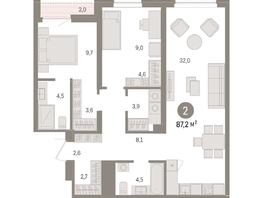 Продается 2-комнатная квартира ЖК Авиатор, дом 3, 87.23  м², 12580000 рублей