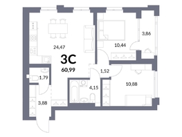 Продается 3-комнатная квартира ЖК Горская Лагуна, корпус 2, 59.06  м², 12003000 рублей