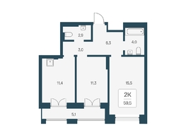 Продается 2-комнатная квартира ЖК Расцветай на Кропоткина, дом 1, 59.5  м², 9200000 рублей