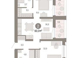 Продается 2-комнатная квартира ЖК Европейский берег, дом 44, 63.3  м², 10330000 рублей