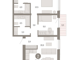 Продается 2-комнатная квартира ЖК Европейский берег, дом 49, 70.67  м², 10970000 рублей