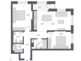 Продается 3-комнатная квартира ЖК ОСКАР, дом 1, 75.5 м², 14325000 рублей