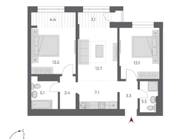 Продается 3-комнатная квартира ЖК ОСКАР, дом 2, 70.2  м², 11950000 рублей