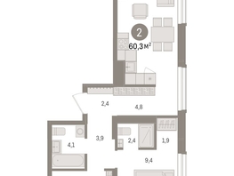 Продается 2-комнатная квартира ЖК Авиатор, дом 3, 60.34  м², 9870000 рублей