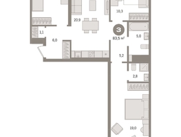 Продается 3-комнатная квартира ЖК На Декабристов, дом 6-2, 83.53  м², 18320000 рублей