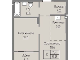 Продается 2-комнатная квартира ЖК Базилик, дом 2, 36.53  м², 5230000 рублей