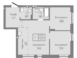 Продается 3-комнатная квартира ЖК Базилик, дом 2, 57.15  м², 8748000 рублей