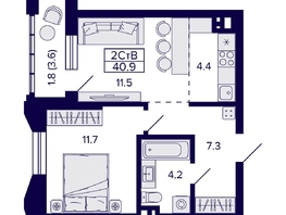 Продается 2-комнатная квартира ЖК Grando (Грандо), 40.9  м², 8100000 рублей