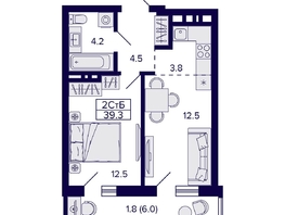 Продается 2-комнатная квартира ЖК Grando (Грандо), 39.3  м², 7850000 рублей