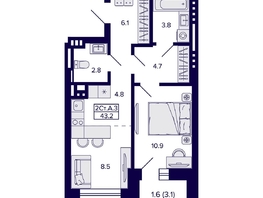 Продается 2-комнатная квартира ЖК Сподвижники, 43.2  м², 5150000 рублей