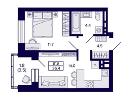 Продается 1-комнатная квартира ЖК Сподвижники, 36.4  м², 4650000 рублей