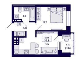 Продается 1-комнатная квартира ЖК Сподвижники, 36.8  м², 4600000 рублей