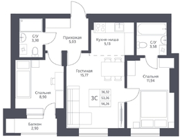 Продается 3-комнатная квартира ЖК Актив, 56.26  м², 8850000 рублей