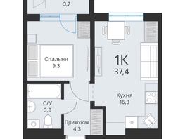 Продается 1-комнатная квартира ЖК Свои люди, дом 2, 35.6  м², 4030000 рублей