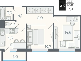 Продается 2-комнатная квартира ЖК Околица, дом 5, 53.9  м², 7340000 рублей