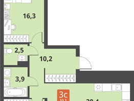 Продается 3-комнатная квартира ЖК Тайгинский парк, дом 3, 78.6  м², 9840000 рублей