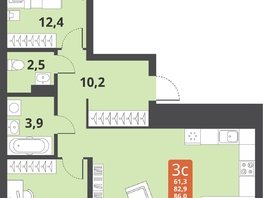 Продается 3-комнатная квартира ЖК Тайгинский парк, дом 3, 86  м², 10690000 рублей