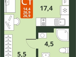 Продается Студия ЖК Тайгинский парк, дом 4, 26.9  м², 4320000 рублей