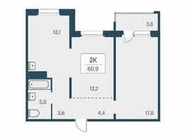 Продается 2-комнатная квартира ЖК Цветной бульвар, дом 3, 60.8  м², 7500000 рублей