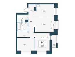 Продается 3-комнатная квартира ЖК Расцветай на Кропоткина, дом 1, 69.7  м², 9950000 рублей