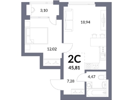 Продается 2-комнатная квартира ЖК Горская Лагуна, корпус 2, 44.26  м², 9900000 рублей