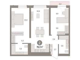 Продается 2-комнатная квартира ЖК Авиатор, дом 3, 78.02  м², 12180000 рублей