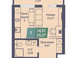 Продается Студия АК Voroshilov (Ворошилов), 25.37  м², 3298100 рублей