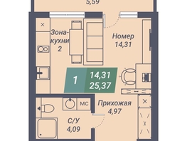 Продается Студия АК Voroshilov (Ворошилов), 25.37  м², 3374210 рублей