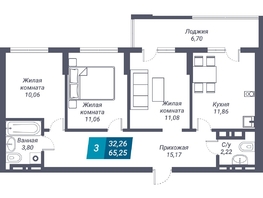 Продается 3-комнатная квартира ЖК Звезда, 65.25  м², 9852750 рублей