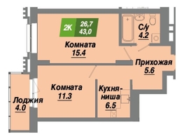 Продается 2-комнатная квартира ЖК Калининский квартал, дом 4, 43  м², 7095000 рублей