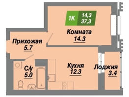 Продается 1-комнатная квартира ЖК Калининский квартал, дом 4, 37.3  м², 6341000 рублей