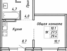 Продается 1-комнатная квартира ЖК Квартет, дом Дуэт, 29.4  м², 3880000 рублей