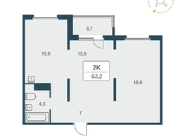 Продается 2-комнатная квартира ЖК Эко-квартал на Кедровой, дом 1, 63.3  м², 6200000 рублей