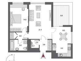 Продается 2-комнатная квартира ЖК Дом Нобель, 70  м², 17900000 рублей