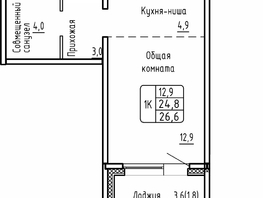 Продается 1-комнатная квартира ЖК Самоцветы, Бирюза дом 2, 26.6  м², 3270000 рублей