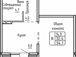 Продается 1-комнатная квартира ЖК Самоцветы, Бирюза дом 2, 34.1  м², 4270000 рублей