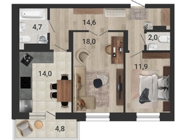 Продается 2-комнатная квартира ЖК Тетрис, корпус 2, 66.1  м², 10733000 рублей