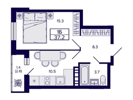 Продается 1-комнатная квартира ЖК Gorizont (Горизонт), 37.2  м², 5850000 рублей